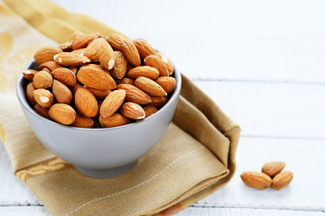 almonds in a ceramic bowl