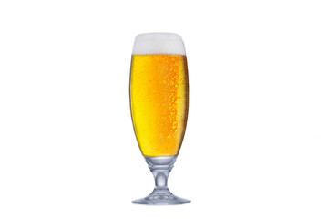 Glass of fresh beer with cap of foam isolated on white backgroun