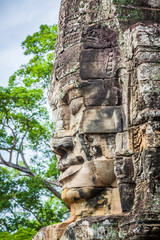 Faces of ancient Bayon Temple At Angkor Wat, Siem Reap, Cambodia