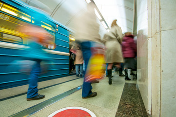 Train and passengers  in subway