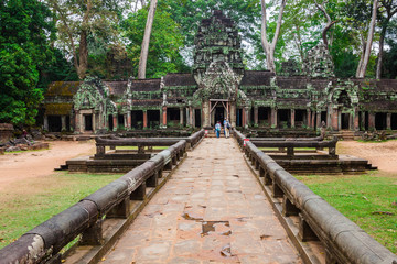 Ancient ruins in Ta Prohm or Rajavihara Temple at Angkor, Siem R