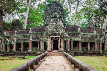 Ancient ruins in Ta Prohm or Rajavihara Temple at Angkor, Siem R