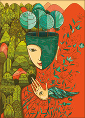 Illustration vectorielle en couleur de la déesse de Mère Nature