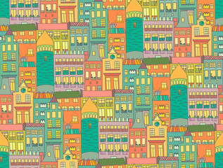 Seamless pattern bright houses Vector eps10