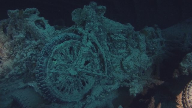 Motorcycle in the hold of a sunken ship SS Thistlegorm 