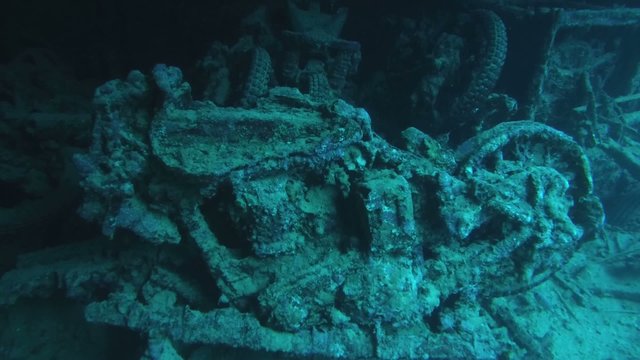 Motorcycle in the hold of a sunken ship SS Thistlegorm 