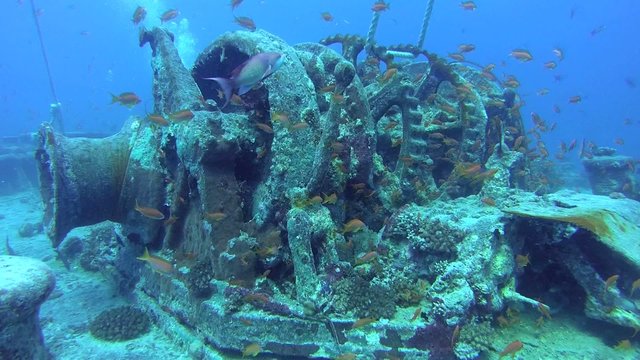 winch mechanism on shipwreck "SS Thistlegorm".  
