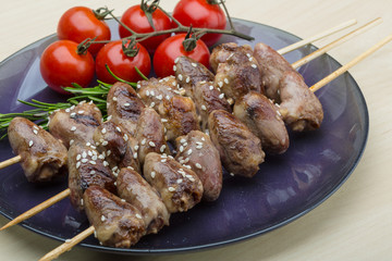 Grilled chicken hearts barbecue