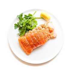 Salmon and shrimps pocket raw isolated