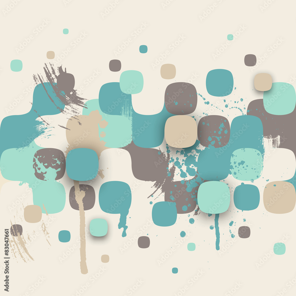 Poster abstract texture with squares and paint splashes.