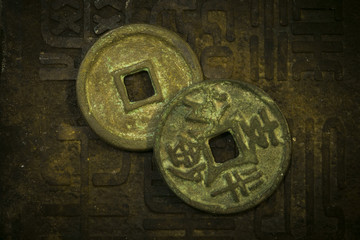 Fototapeta na wymiar Ancient chinese coins, cash coin