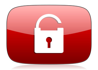 padlock red glossy web icon
