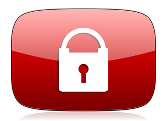 padlock red glossy web icon