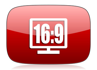 16 9 display red glossy web icon