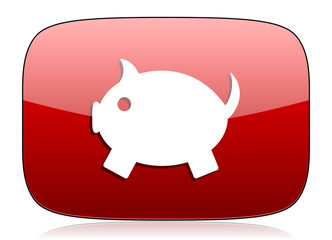 piggy bank red glossy web icon