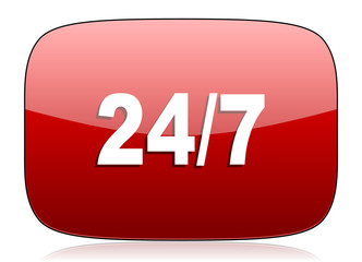 24/7 red glossy web icon