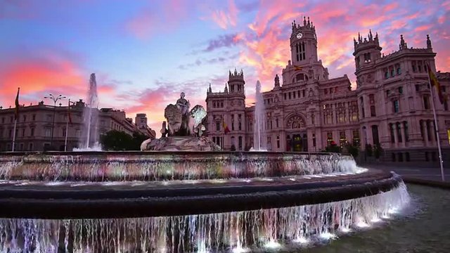 Madrid, Spain at Communication Palace and Cibeles Plaza.