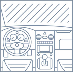 flat simple line illustration of car interior view - window