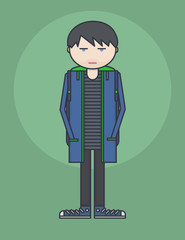 line style illustration showing young person standing with hands