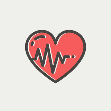 Heart with cardiogram thin line icon