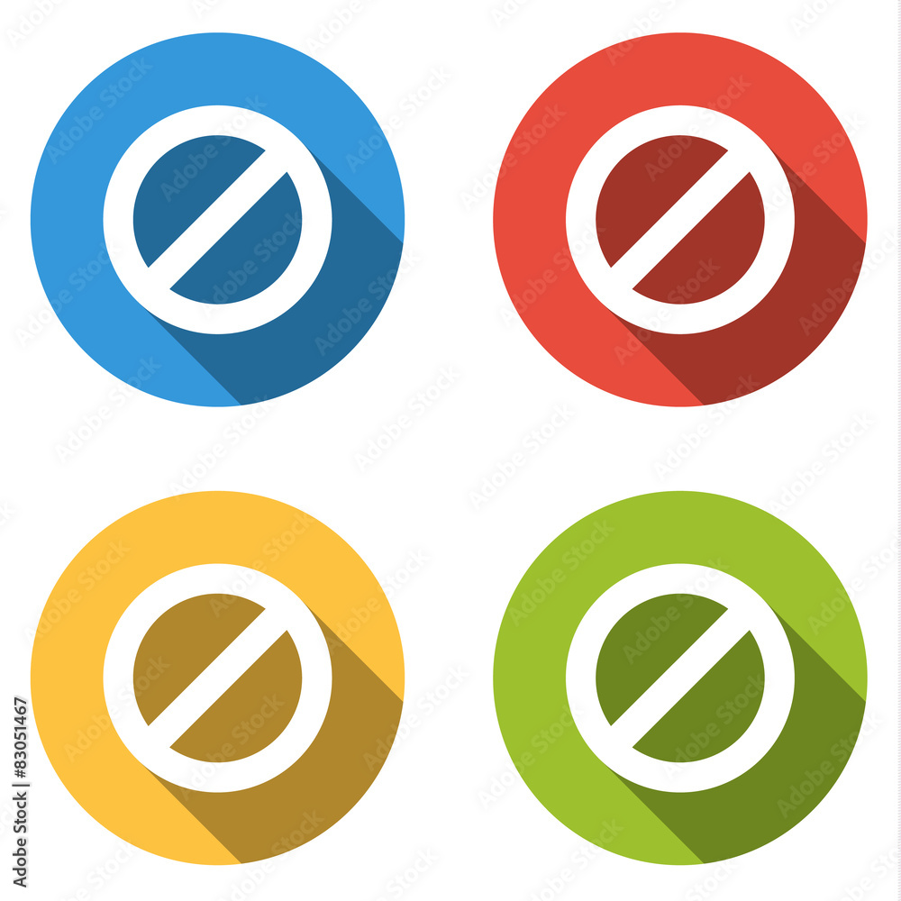 Poster collection of 4 isolated flat colorful buttons for ban with long