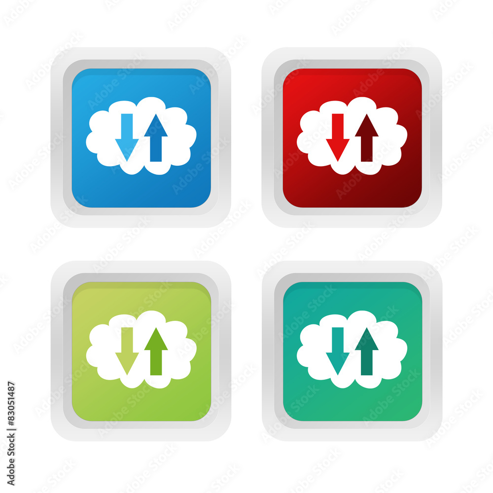 Poster set of squared colorful buttons with cloud symbol