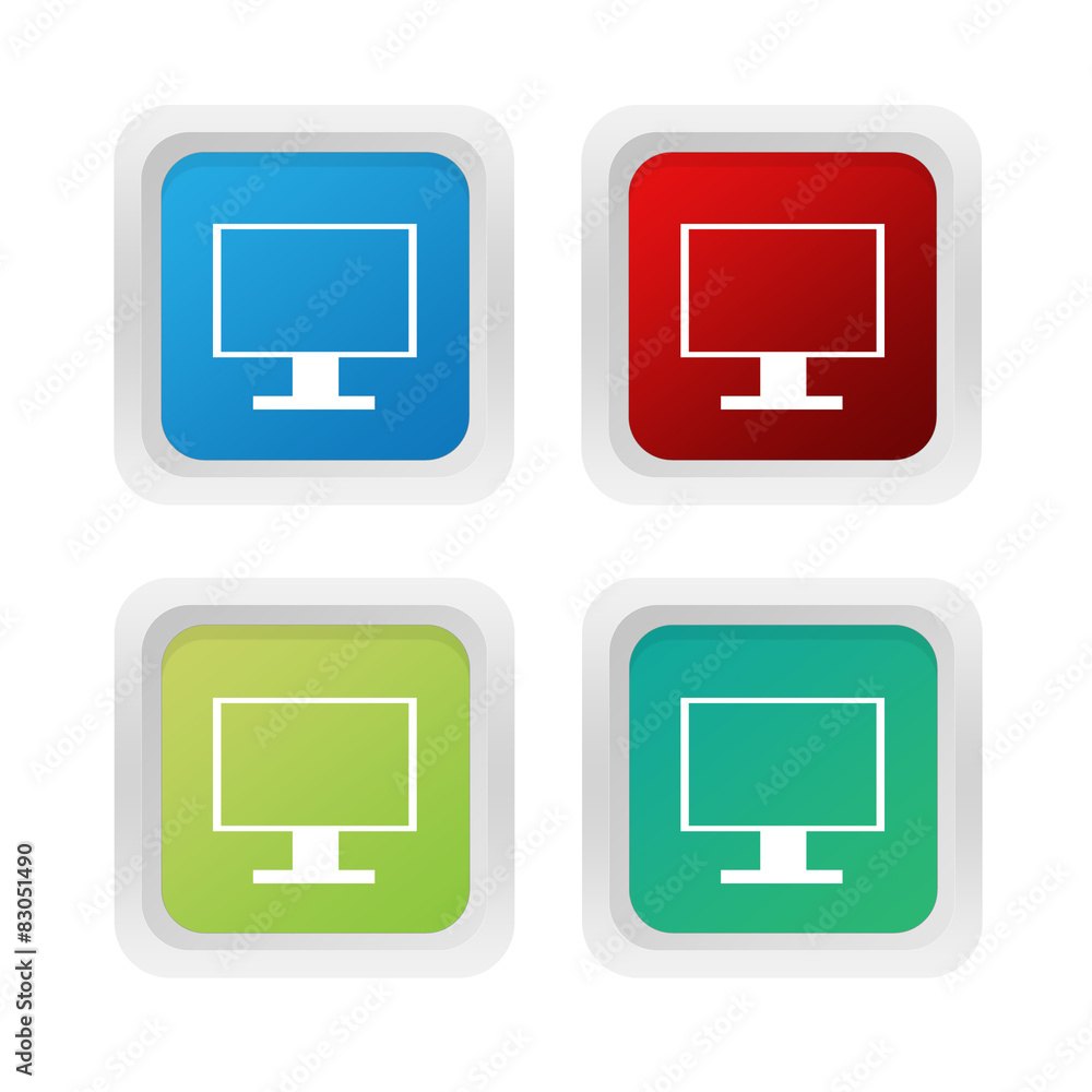 Poster set of squared buttons with tv screen or computer monitor symbol