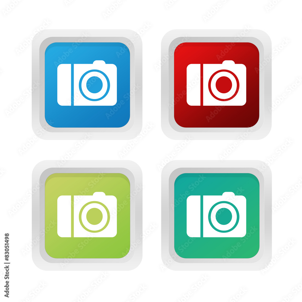 Poster set of squared colorful buttons with camera symbol
