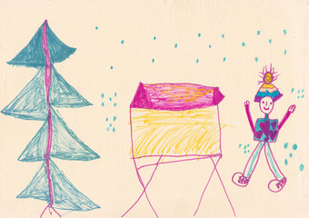 Winter dressed girl by the hay rack (original child scanned pict