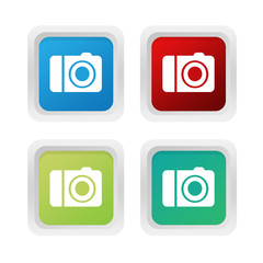 Set of squared colorful buttons with camera symbol