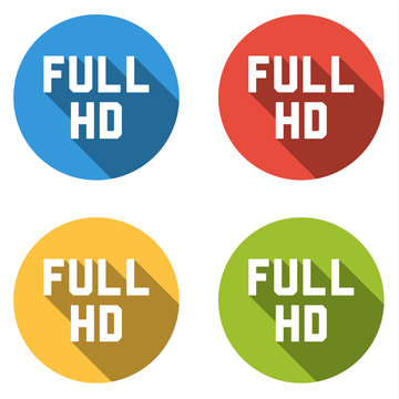Collection of 4 isolated flat buttons (icons) with FULL HD sign