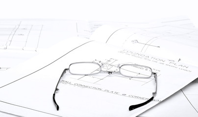 Reading Glasses on blueprints