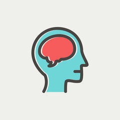 Human head with brain thin line icon
