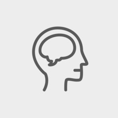 Human head with brain thin line icon