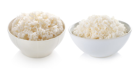 Rice in a bowl on white background