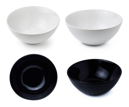 white and black bowl isolated on white background