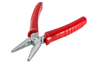 red plastic pliers  toys for young children on white background