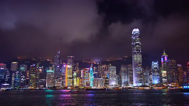 Hong Kong, China nighttime skyline footage.