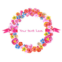 wreath of painted watercolor colorful flowers