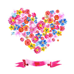 heart of watercolor colorful flowers