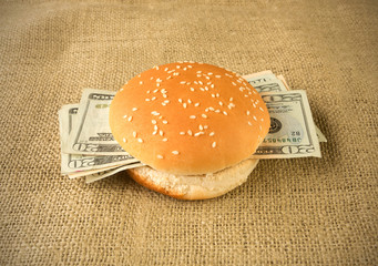 Burger stuffed with money