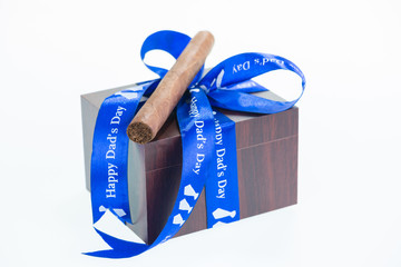 Happy Father's Day with a gift box and cuban cigar
