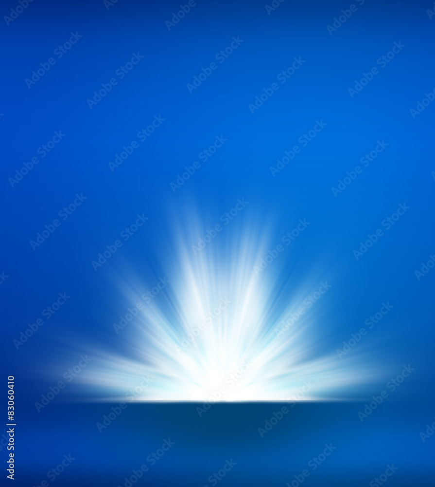 Poster abstract blue background with light ray explosion, template mock
