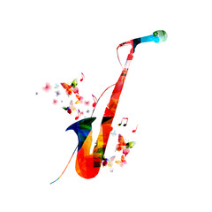 Colorful saxophone with microphone