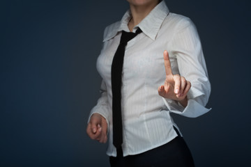 Contact us, customer care or helpline concept. Woman click on vi