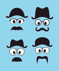 set of vintage hat sunglasses and mustache