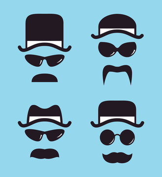 set of vintage hat sunglasses and mustache