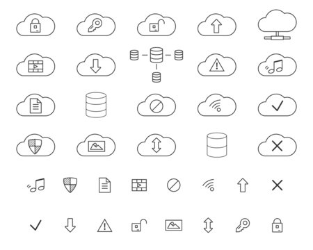 Cloud Storage Icons Set. Outlined. Thin line design for web and