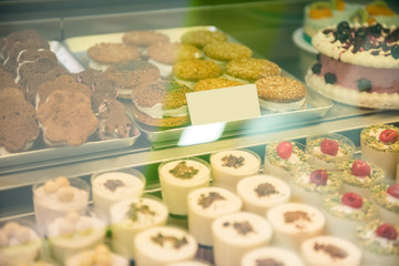 Glass case with desserts