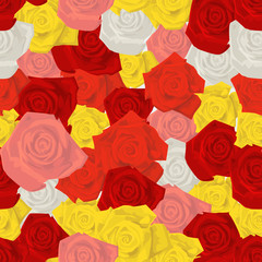 Seamless colorful background made of  different roses in flat si